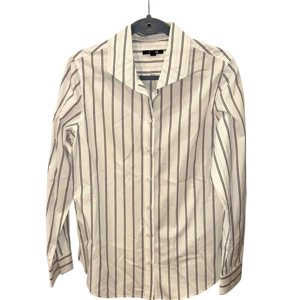 kai rieman black white super rich looking striped button down career shirt top10